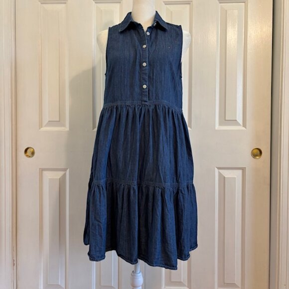 Tommy Hilfiger Sleeveless, Collared & Tiered Button Front Denim Dress Size 4 - Picture 1 of 10